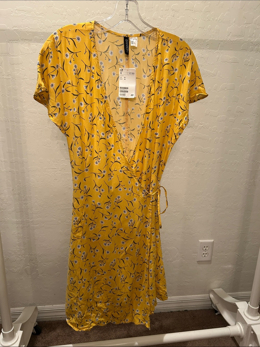 H&M Yellow Floral Wrap Midi Dress